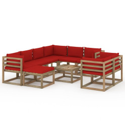 Salon de jardin 10 pcs avec coussins Rouge