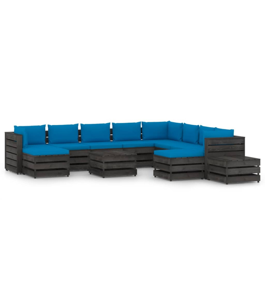 Salon de jardin 12 pcs avec coussins Bois imprégné de gris Salon de jardin 12 pcs avec coussins Bois imprégné de gris