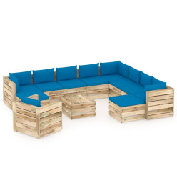 Salon de jardin 12 pcs avec coussins Bois imprégné de vert