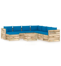 Salon de jardin 9 pcs avec coussins Bois imprégné de vert