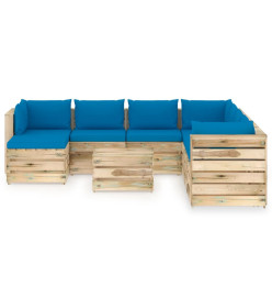 Salon de jardin 9 pcs avec coussins Bois imprégné de vert