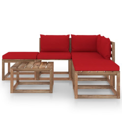 Salon de jardin 6 pcs avec coussins rouge