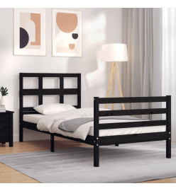 Cadre de lit avec tête de lit noir 90x200 cm bois massif
