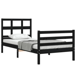Cadre de lit avec tête de lit noir 90x200 cm bois massif