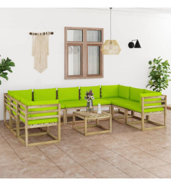 Salon de jardin 10 pcs avec coussins bois de pin imprégné