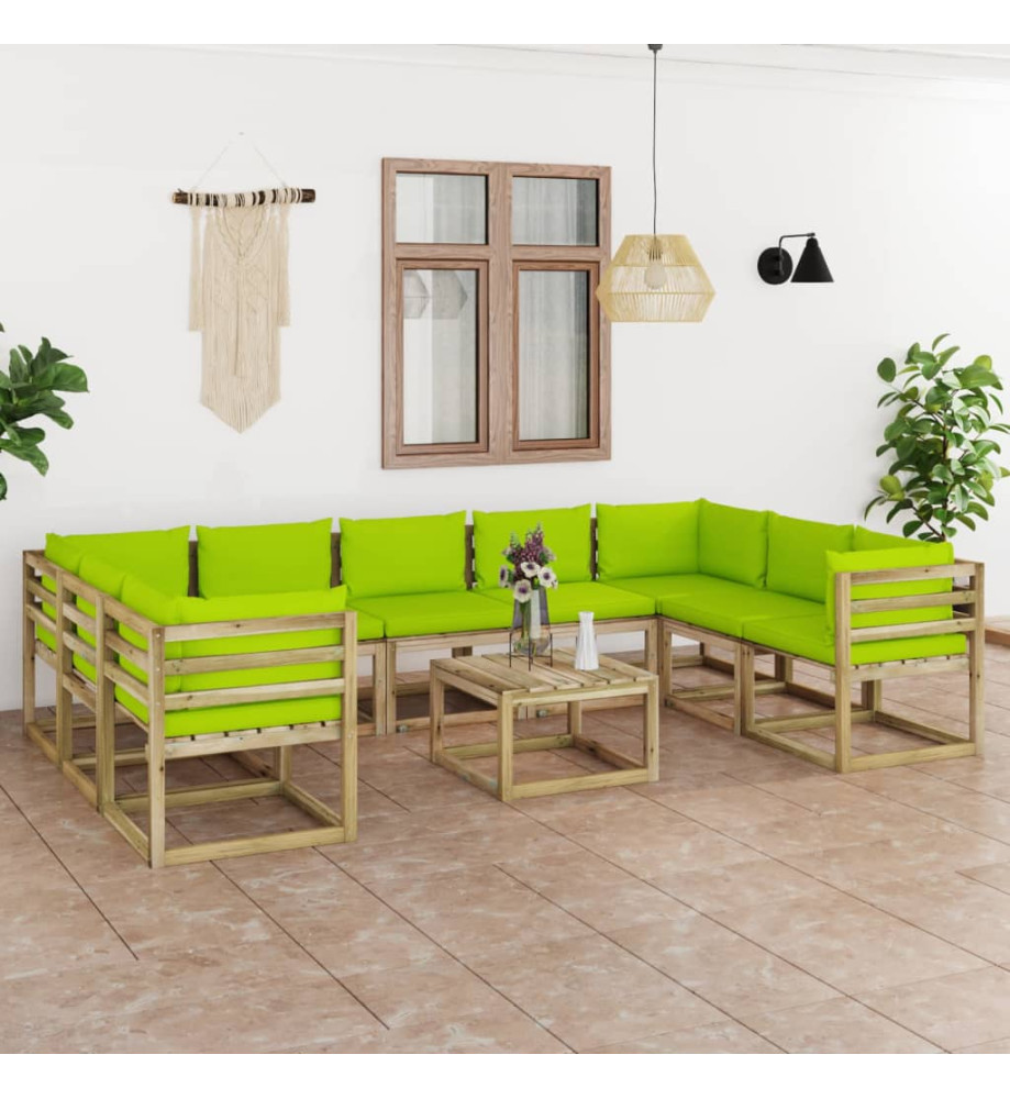 Salon de jardin 10 pcs avec coussins bois de pin imprégné Salon de jardin 10 pcs avec coussins bois de pin imprégné