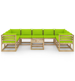 Salon de jardin 10 pcs avec coussins bois de pin imprégné