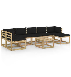 Salon de jardin 8 pcs avec coussins bois de pin imprégné
