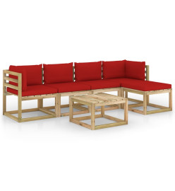 Salon de jardin 6 pcs avec coussins bois de pin imprégné