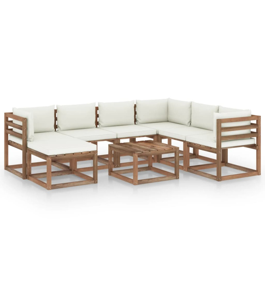 Salon de jardin 8 pcs avec coussins Crème Salon de jardin 8 pcs avec coussins Crème