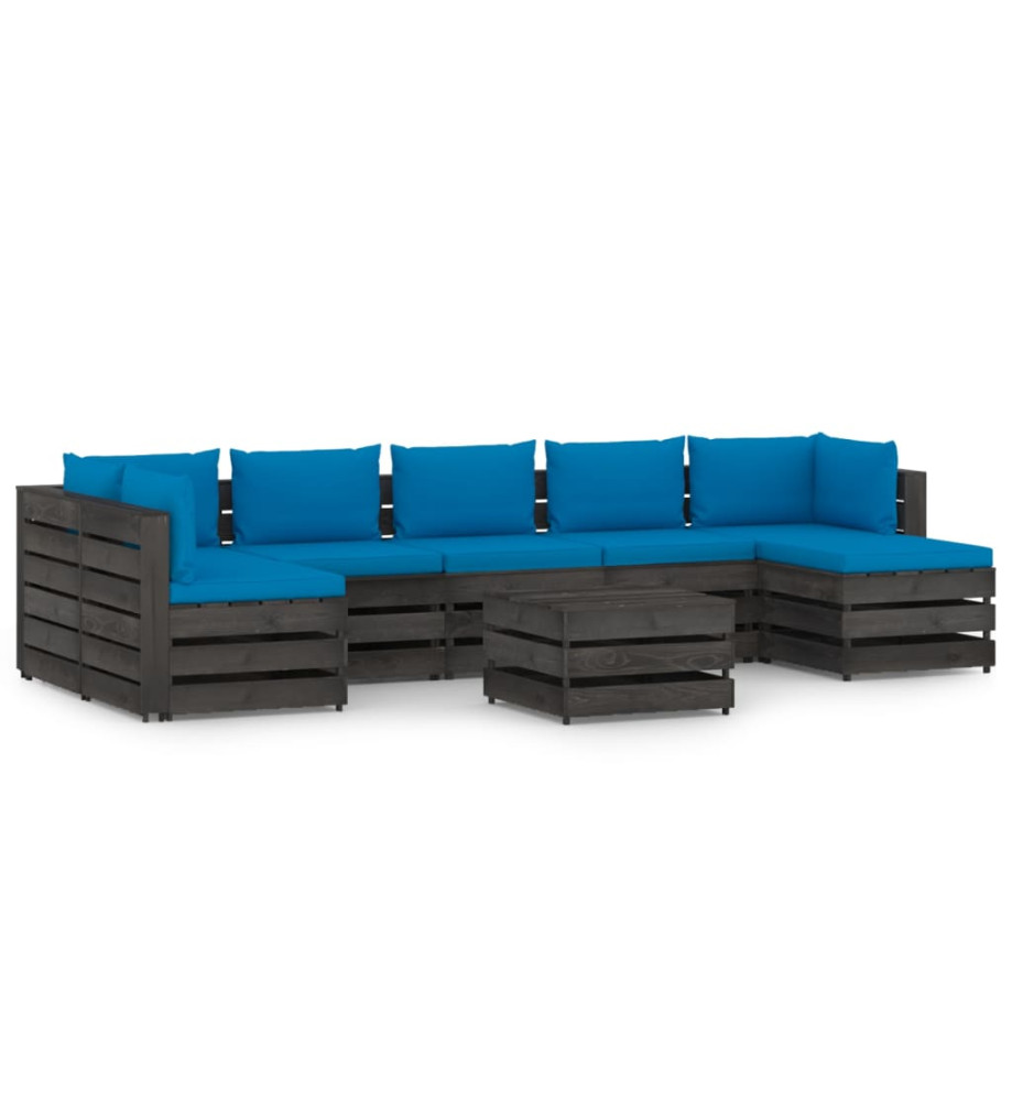 Salon de jardin 8 pcs avec coussins Bois imprégné de gris Salon de jardin 8 pcs avec coussins Bois imprégné de gris
