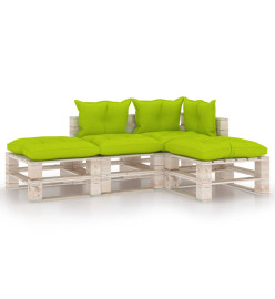 Salon palette de jardin 4 pcs avec coussins bois de pin