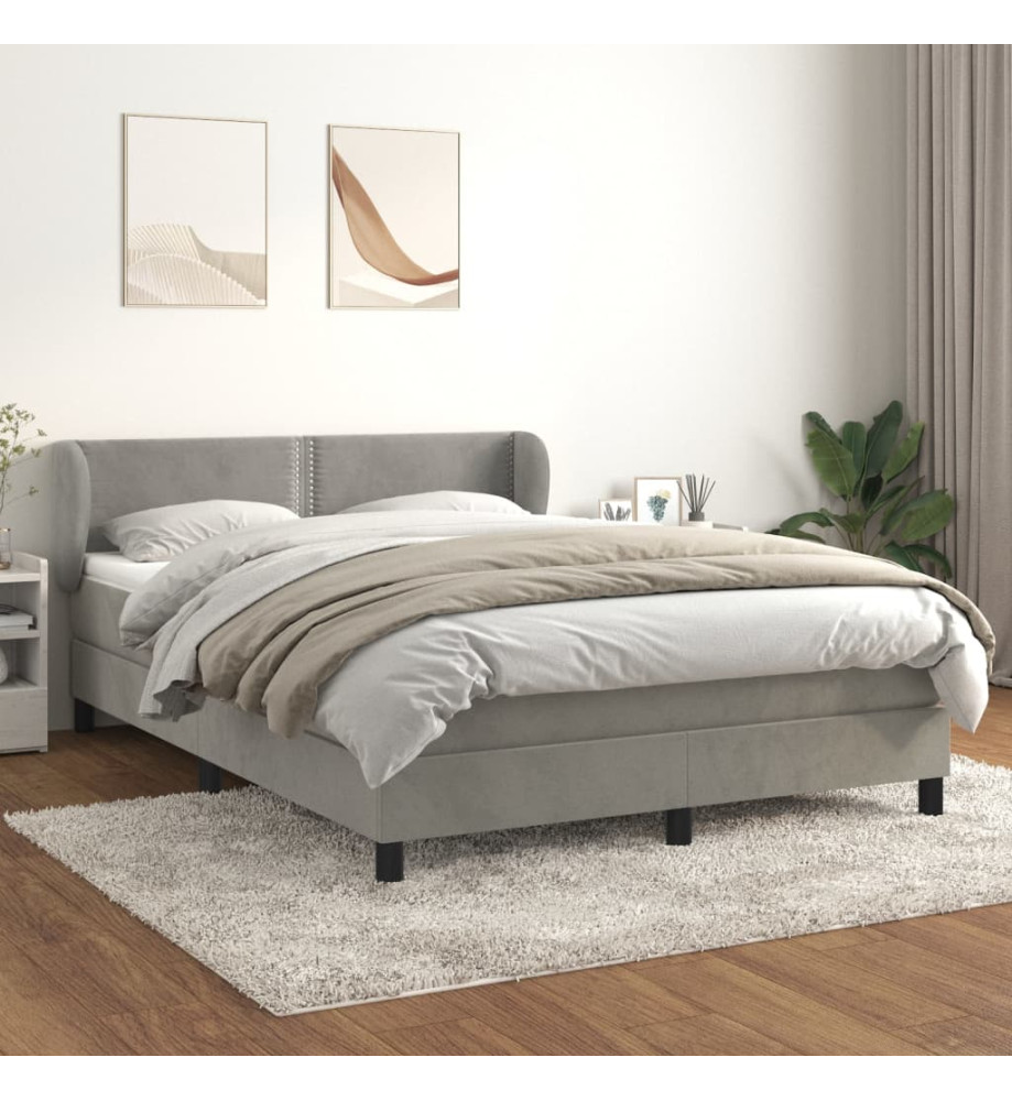 Lit à sommier tapissier et matelas Gris clair 140x190cm Velours Lit à sommier tapissier et matelas Gris clair 140x190cm Velours