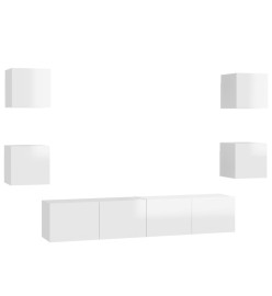 Ensemble de meubles TV 6 pcs Blanc brillant Aggloméré