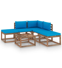 Salon de jardin 6 pcs avec coussins bleu clair