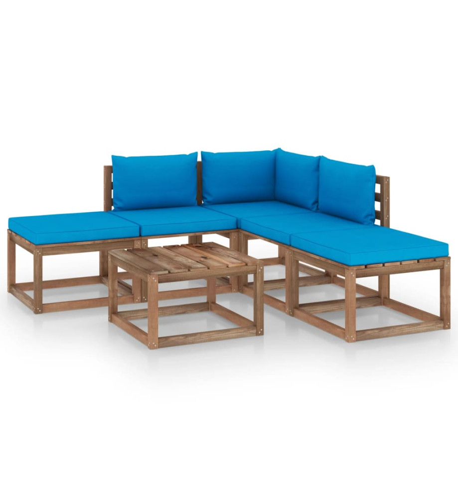 Salon de jardin 6 pcs avec coussins bleu clair Salon de jardin 6 pcs avec coussins bleu clair