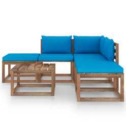 Salon de jardin 6 pcs avec coussins bleu clair