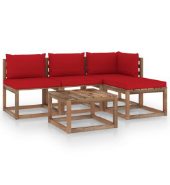 Salon palette de jardin 5 pcs et coussins Bois de pin imprégné