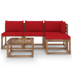 Salon palette de jardin 5 pcs et coussins Bois de pin imprégné