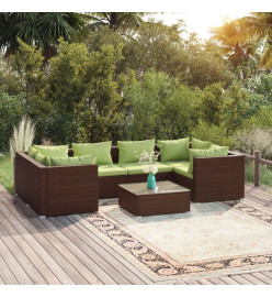 Salon de jardin 7 pcs avec coussins Résine tressée Marron