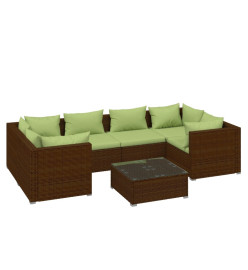 Salon de jardin 7 pcs avec coussins Résine tressée Marron