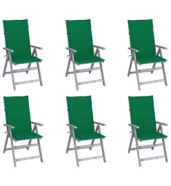 Chaises inclinables de jardin 6 pcs avec coussins Bois d'acacia