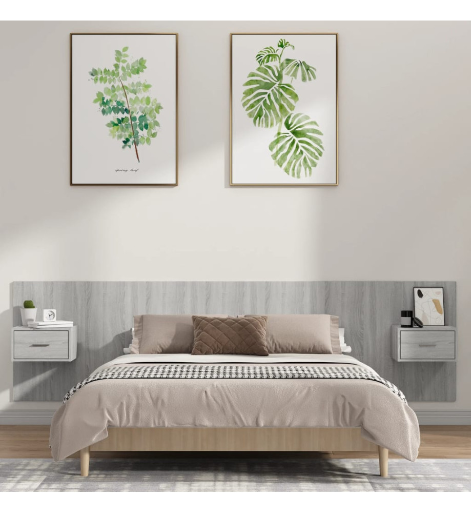 Tête de lit avec armoires Gris sonoma Bois d'ingénierie Tête de lit avec armoires Gris sonoma Bois d'ingénierie