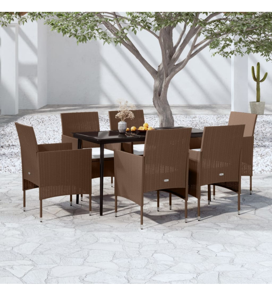 Mobilier de salle à manger de jardin coussins 7 pcs Marron/noir Mobilier de salle à manger de jardin coussins 7 pcs Marron/noir