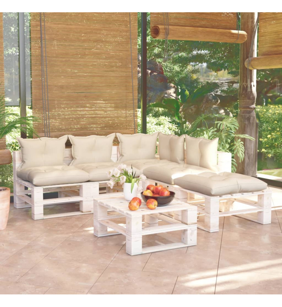 Salon palette de jardin 6 pcs avec coussins bois de pin