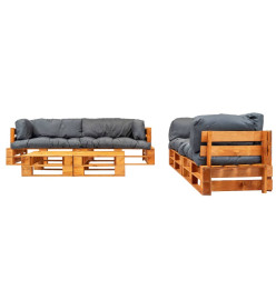 Salon de jardin palette 6 pcs avec coussins gris bois