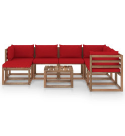 Salon de jardin 8 pcs avec coussins Rouge