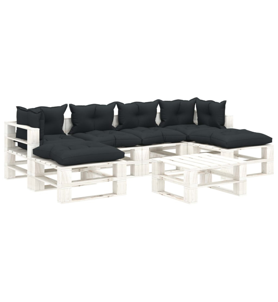 Salon palette de jardin 7 pcs avec coussins anthracite bois Salon palette de jardin 7 pcs avec coussins anthracite bois