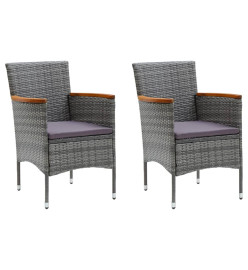 Mobilier à dîner de jardin et coussins 3pcs Résine tressée Gris