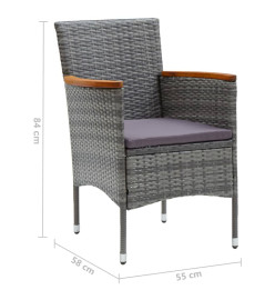 Mobilier à dîner de jardin et coussins 3pcs Résine tressée Gris