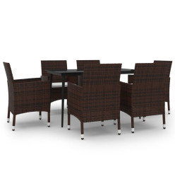 Mobilier à dîner de jardin coussins 7 pcs Résine tressée Verre