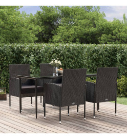 Mobilier à dîner de jardin et coussins 5pcs Noir Résine tressée