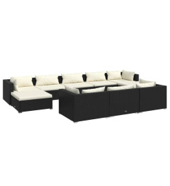 Salon de jardin 10 pcs avec coussins Noir Résine tressée