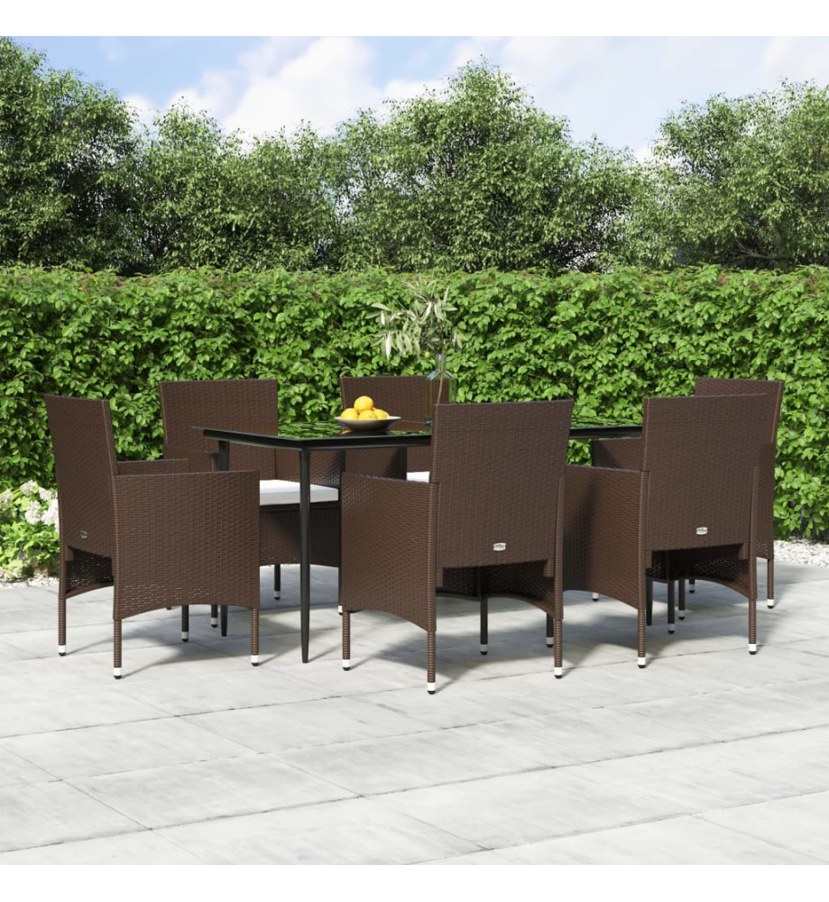 Mobilier de salle à manger de jardin coussins 7 pcs Marron/noir Mobilier de salle à manger de jardin coussins 7 pcs Marron/noir
