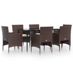 Mobilier de salle à manger de jardin coussins 7 pcs Marron/noir