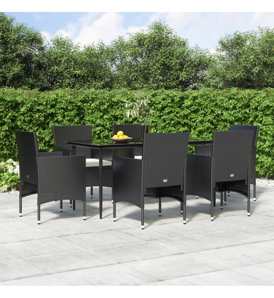 Mobilier de salle à manger de jardin avec coussins 7 pcs Noir Mobilier de salle à manger de jardin avec coussins 7 pcs Noir