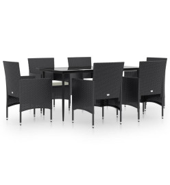 Mobilier de salle à manger de jardin avec coussins 7 pcs Noir