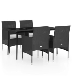 Ensemble de salle à manger de jardin avec coussins 5 pcs Noir