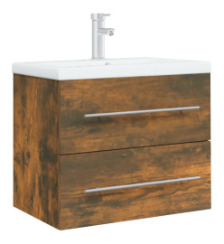 Meuble lavabo avec bassin intégré Chêne fumé Bois d'ingénierie