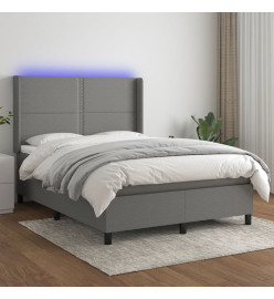 Sommier tapissier et matelas et LED Gris foncé 140x200 cm Tissu