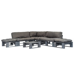 Salon palette de jardin 6 pcs avec coussins gris bois