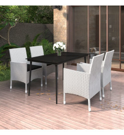 Ensemble à dîner de jardin coussins 5 pcs Résine tressée Verre