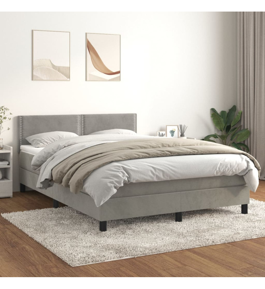 Lit à sommier tapissier et matelas Gris clair 140x190cm Velours Lit à sommier tapissier et matelas Gris clair 140x190cm Velours
