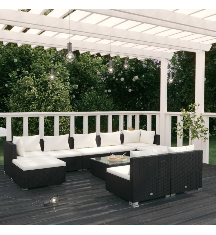 Salon de jardin 10 pcs avec coussins Noir Résine tressée Salon de jardin 10 pcs avec coussins Noir Résine tressée