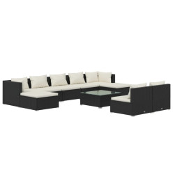 Salon de jardin 10 pcs avec coussins Noir Résine tressée