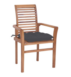 Chaises à dîner 4 pcs avec coussins anthracite Bois de teck